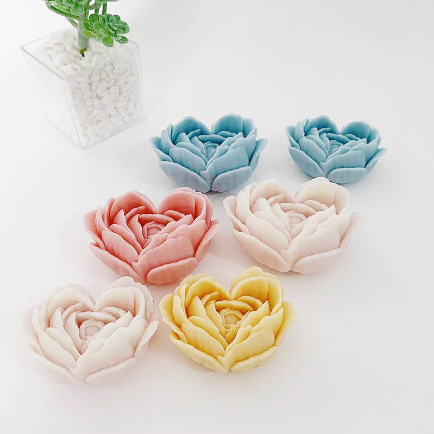 2 Pcs Flower Candle Mold, Heart Shaped Rose Peony Flower 3D Silicone Molds, Wax Molds for Candle Making, Resin Velas Candles 3D Rose Flowers Chocolate Candy Silicone Making Mold