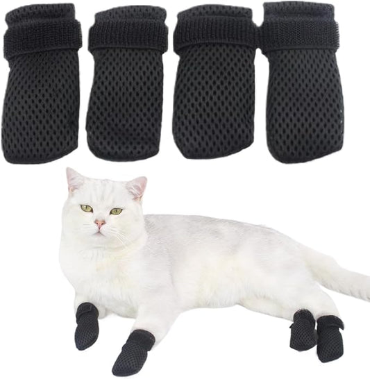 4 PCS Cat Booties, Cat Mittens to Prevent Scratching, Mesh Breathable Shoes are Adjustable, Suitable for Bathing, Feeding and Trimming Nails (M, Black)
