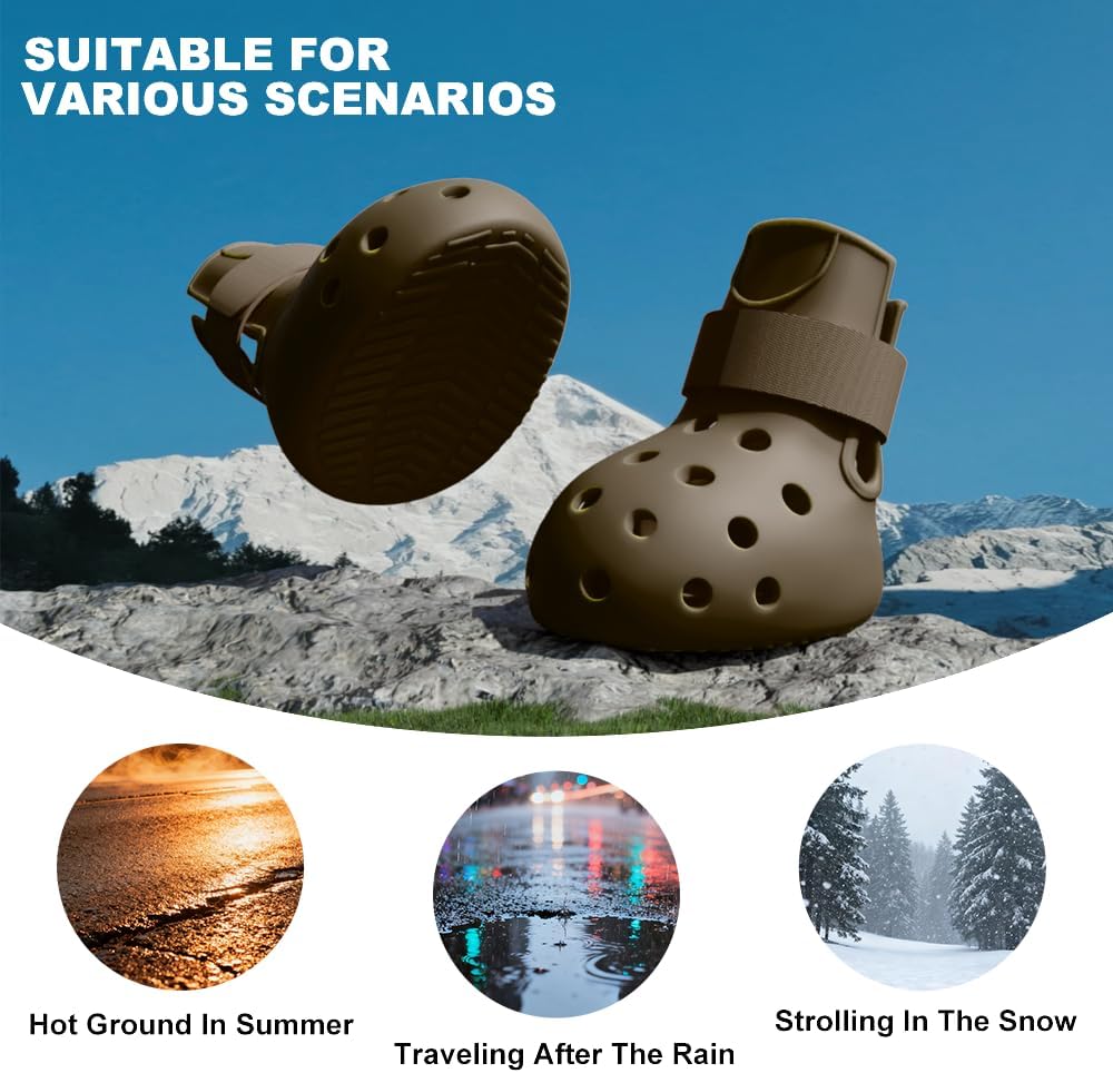 Dog Shoes for Hot Pavement, Breathable Dog Boots Paw Protectors with Adjustable Straps & Non-Slip Sole, Easy On & Off (Coffee Brown, Size 2:(L*W)(2.37’’x1.97''))