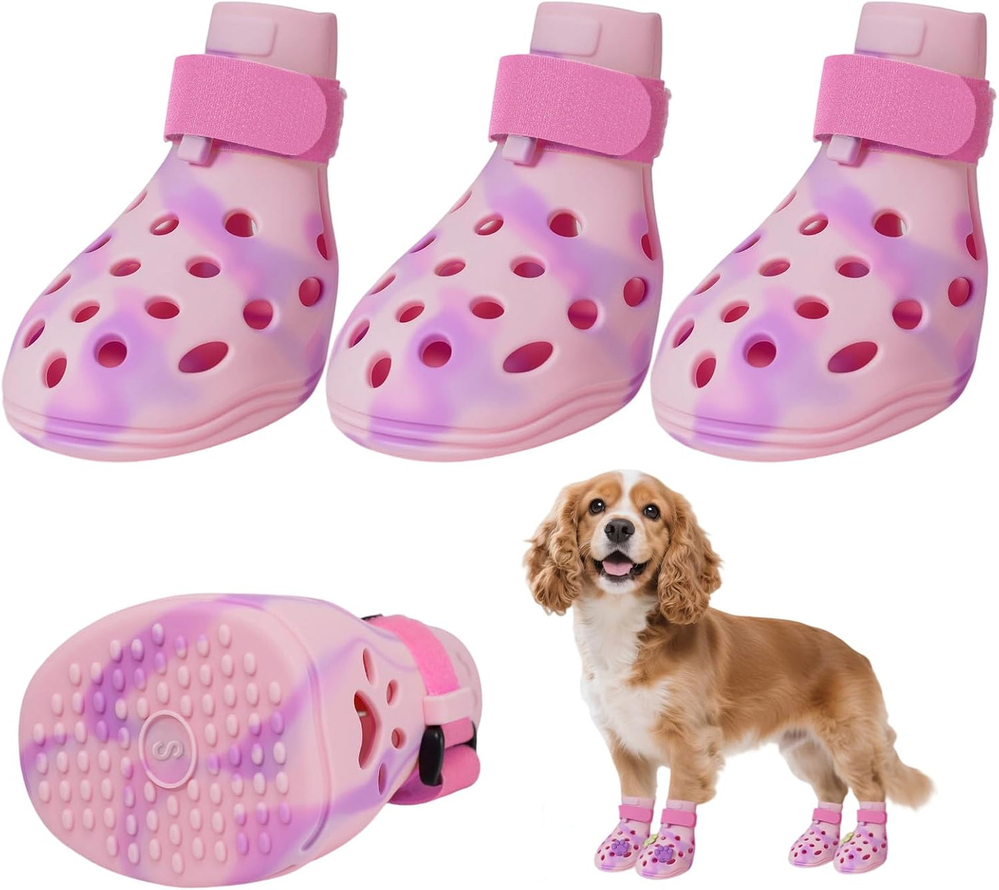 Dog Shoes for Hot Pavement, Adjustable Magic Tape Boots for Small, Medium & Large Dogs, Anti-Slip, Easy to Clean Paw Protectors for Beach, Outdoor & Hot Weather (Green L)
