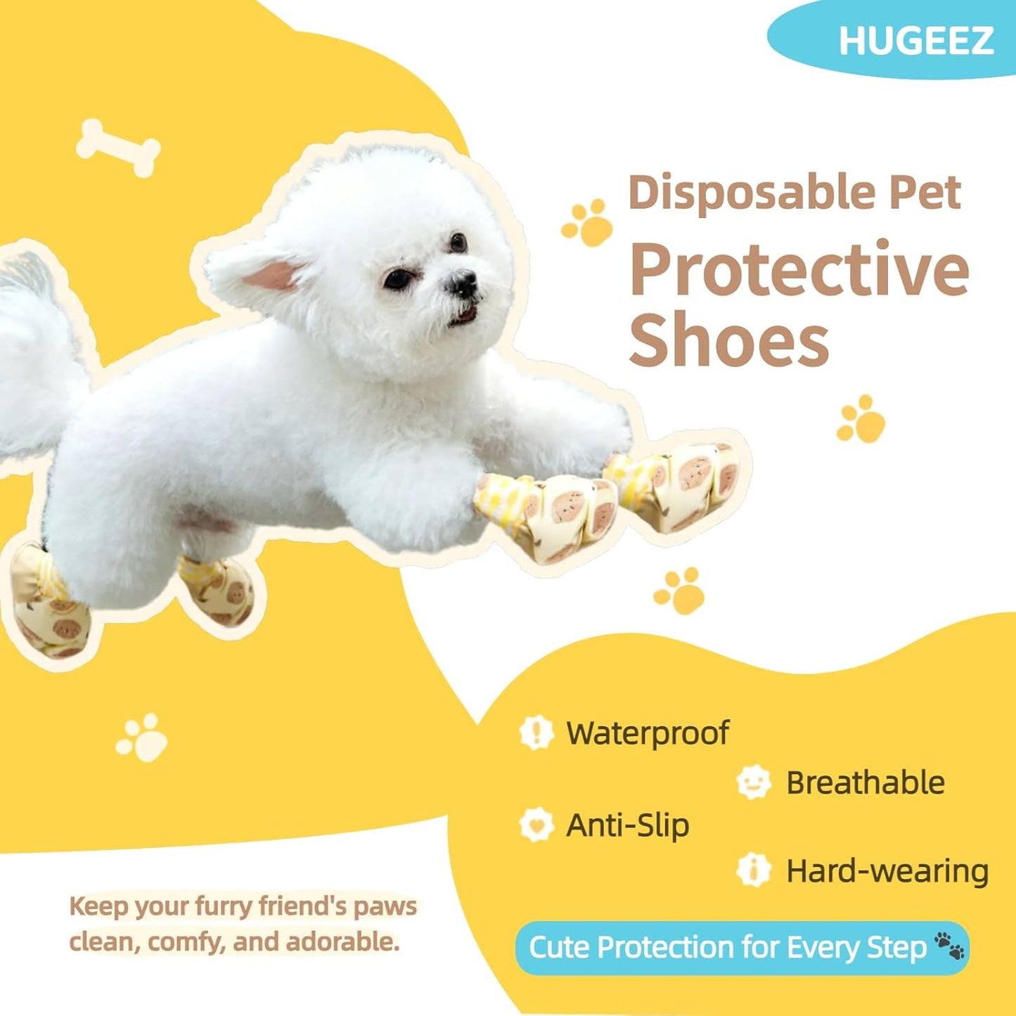 Disposable Dog Booties (20PCS + Adjustable Bandage), Waterproof and Breathable Paw Protectors & Covers for Small Medium & Large Dogs & Cats, Wound Care, Recovery & Prevent Licking Pet Shoes (Medium)