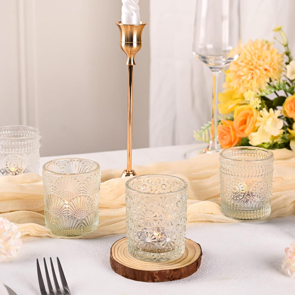 12 Pack Clear Votive Candle Holders Bulk, 3 Patterns Tealight Candle Holder for Wedding Table Centerpiece, Home Table Decor, Birthday, Party Decoration, Bridal Shower