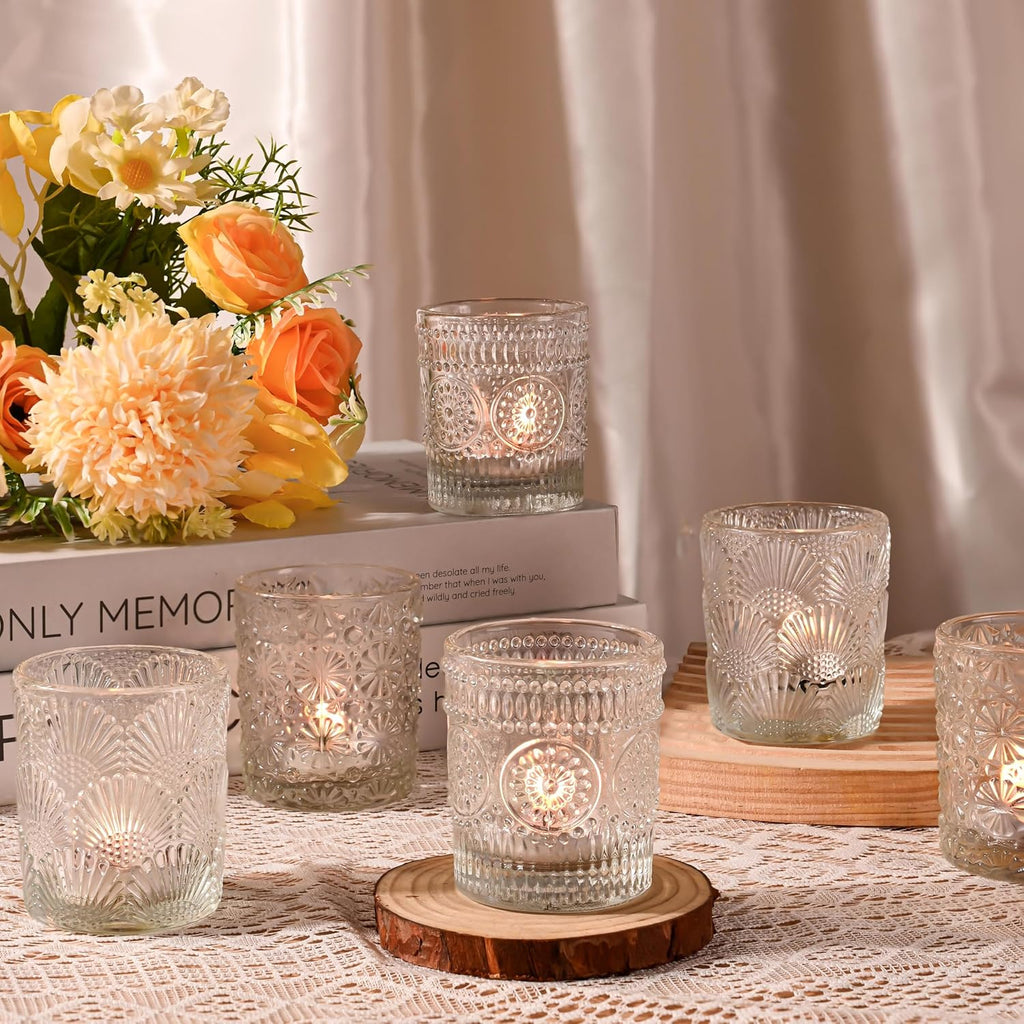 12 Pack Clear Votive Candle Holders Bulk, 3 Patterns Tealight Candle Holder for Wedding Table Centerpiece, Home Table Decor, Birthday, Party Decoration, Bridal Shower