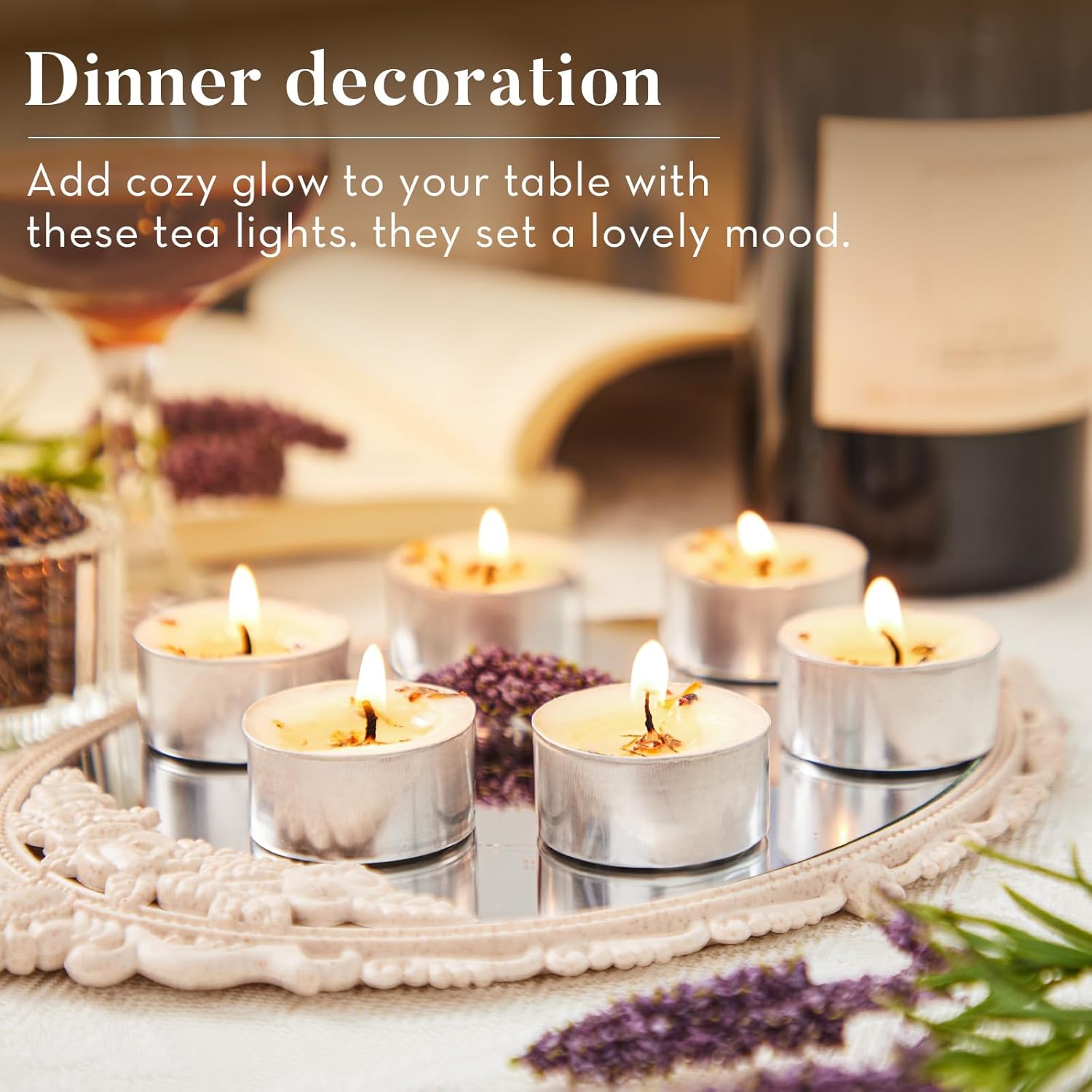 16 Pack Jasmine Scented Tealight Candles with Real Petals, Natural Soy Wax 6H Burn Time, Non-Toxic Smokeless Scented for Bath, Wedding, Decor