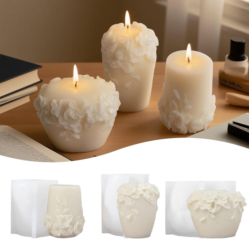 3 PCS 3D Rattan Flowers Candle Mold, Epoxy Resin Casting Silicone Molds for Handmade DIY Soap & Aromatherapy Candle Making Mold, Perfect for Wedding Home Decoration