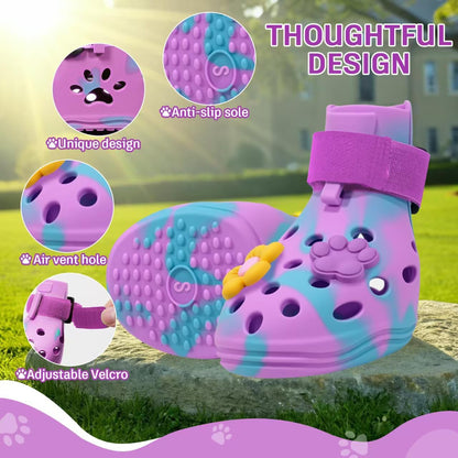 Dog Shoes for Hot Pavement, Adjustable Magic Tape Boots for Small, Medium & Large Dogs, Anti-Slip, Easy to Clean Paw Protectors for Beach, Outdoor & Hot Weather (Green L)