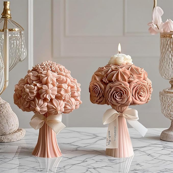 2 Pack Flower Bouquet Candle Mold, Silicone Molds for Epoxy Resin Wax Soap & Candle Making Floral Mold for Crafts Casting Home Wedding Decoration DIY Handmade Valentine's Day Gifts