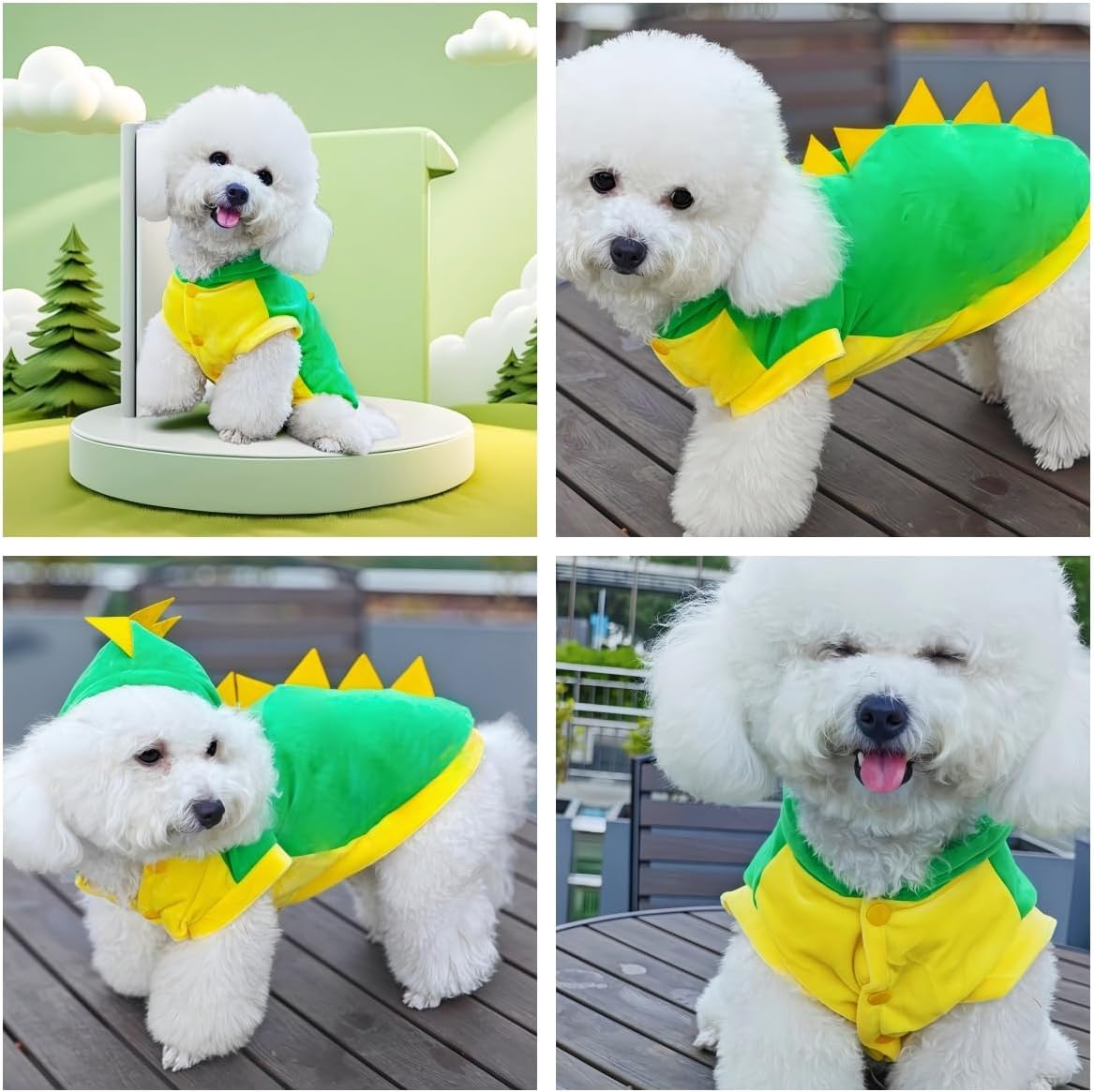 Dog Dinosaur Costume, Pet Outfit Clothes Hoodie with Spiked Design, Funny Pet Halloween Apparel for Small Medium Dogs Cats,L
