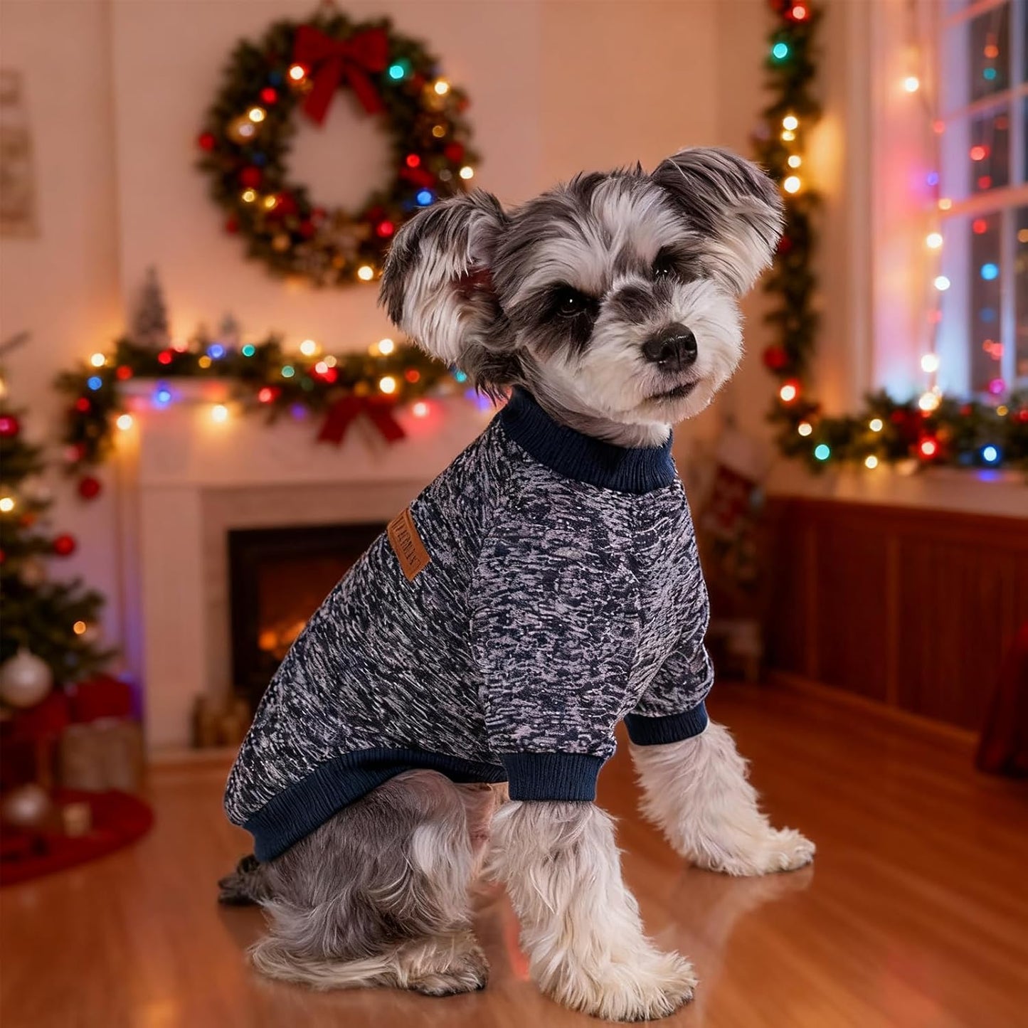 2 Pack Dog Sweater for Small Dogs, Turtleneck Dog Sweatshirt Puppy Fleece Sweaters Winter Clothes for Small Dogs Cats Boy or Girl, Warm Soft Pet Outfit for Puppies, Cat Apparel, Blue+Grey,L