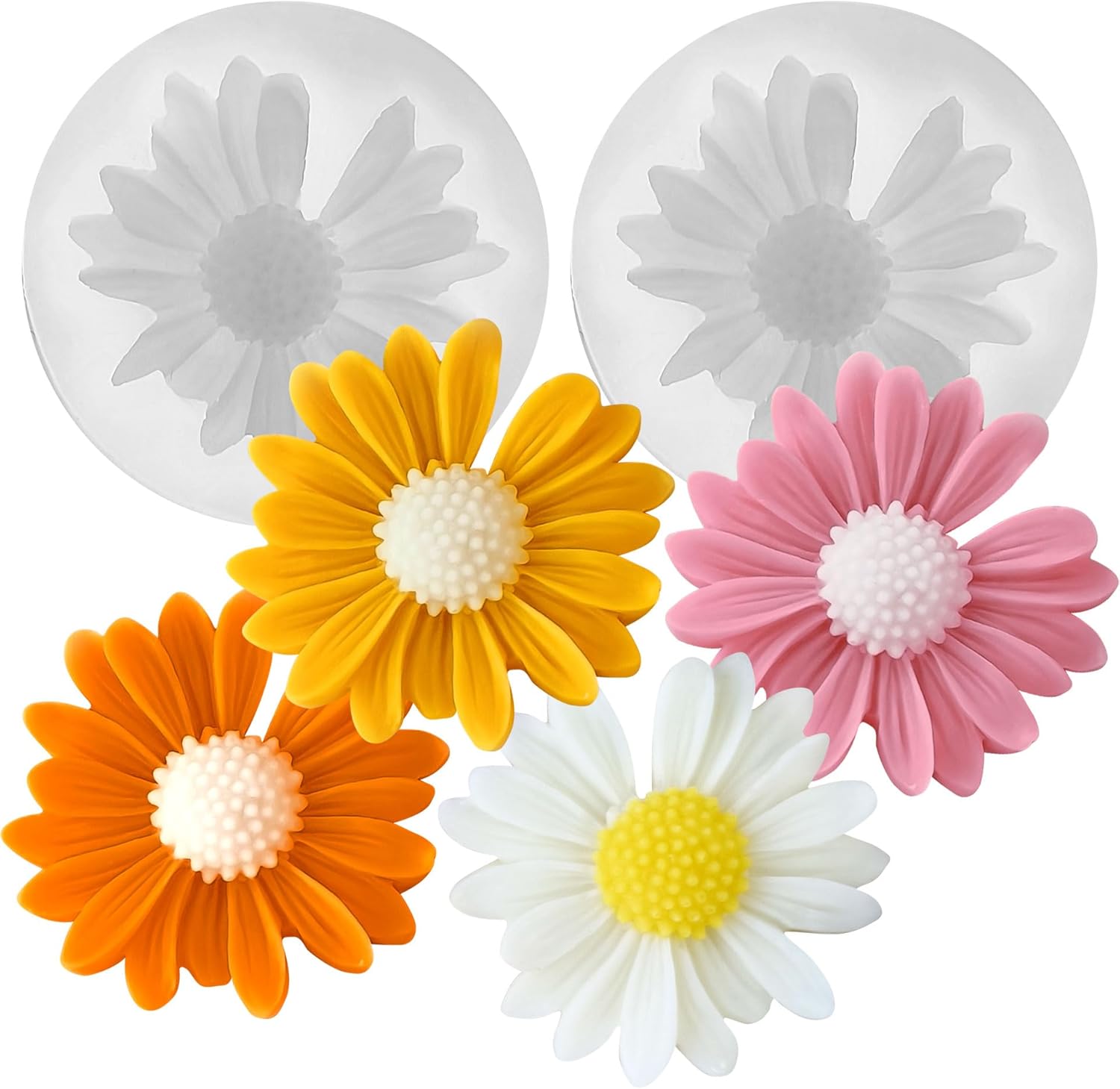 2 Pcs Daisy Flower Candle Mold - Silicone Resin Casting Molds for Candle & Resin & Soap Craft Supplies