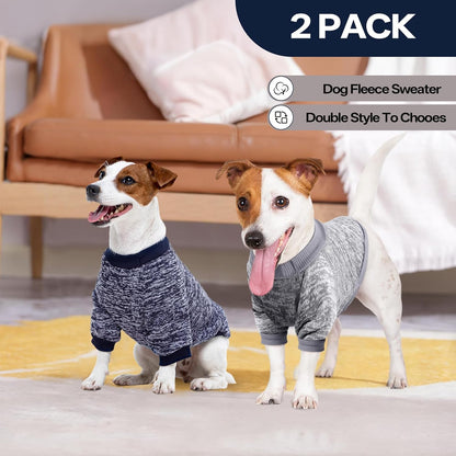 2 Pack Dog Sweater for Small Dogs, Turtleneck Dog Sweatshirt Puppy Fleece Sweaters Winter Clothes for Small Dogs Cats Boy or Girl, Warm Soft Pet Outfit for Puppies, Cat Apparel, Blue+Grey,L