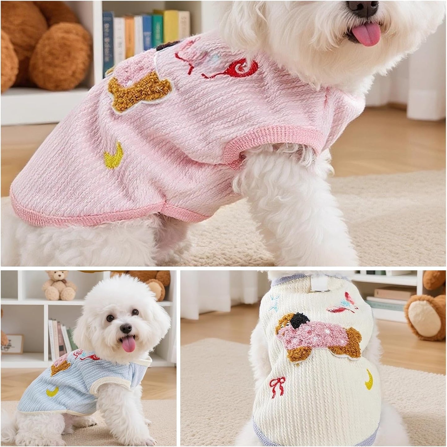 Cute Pet Apparel Cotton Dog Clothes All Season Sleeveless Puppy Kitten Pullover Soft Skin-Friendly (Beige, M (5.5-8.8lbs))