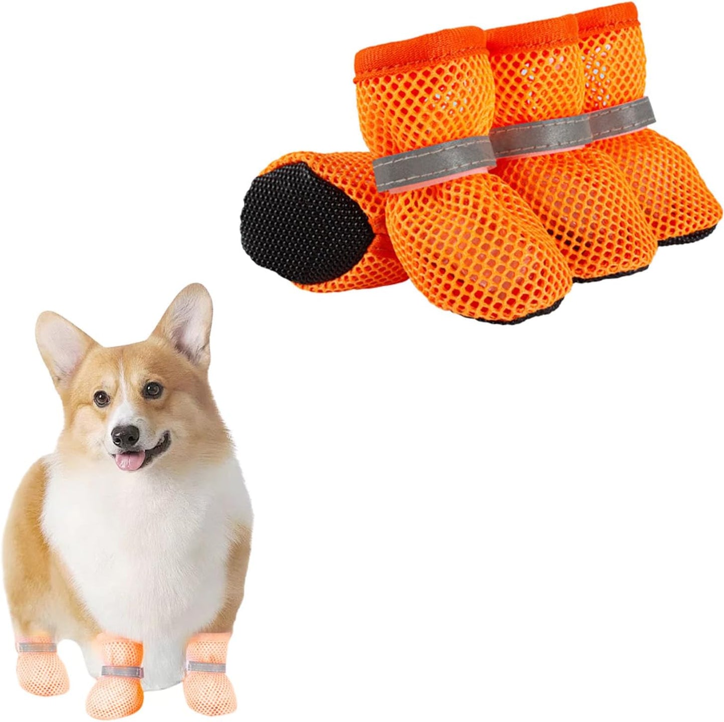 4PCS Small Dog Shoes, Breathable Mesh Boots,Summer Breathable Dog Boots Nonslip Sole Paw Protector for Small Medium Dogs (Blue, L)