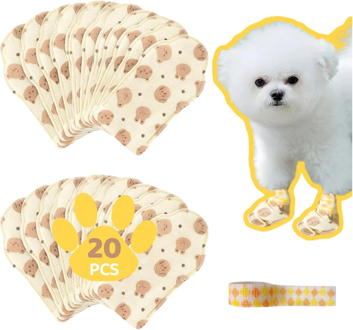 Disposable Dog Booties (20PCS + Adjustable Bandage), Waterproof and Breathable Paw Protectors & Covers for Small Medium & Large Dogs & Cats, Wound Care, Recovery & Prevent Licking Pet Shoes (Medium)