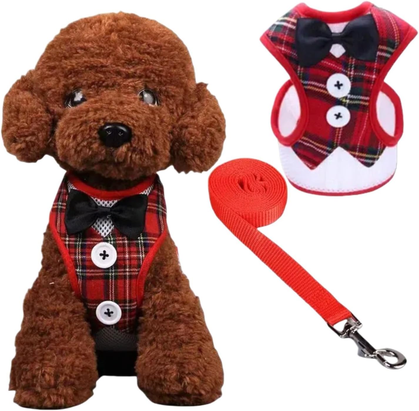 Dog Harness and Leash Set, Adjustable All-Season Step-in Vest for All Dogs, Soft Mesh Costume Harness for Birthday Halloween Christmas Wedding Party Pet Apparel, M (8-14 lb)