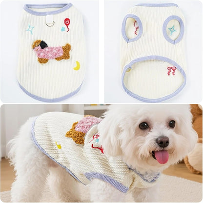 Cute Pet Apparel Cotton Dog Clothes All Season Sleeveless Puppy Kitten Pullover Soft Skin-Friendly (Beige, M (5.5-8.8lbs))