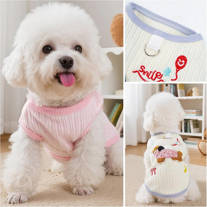 Cute Pet Apparel Cotton Dog Clothes All Season Sleeveless Puppy Kitten Pullover Soft Skin-Friendly (Beige, M (5.5-8.8lbs))