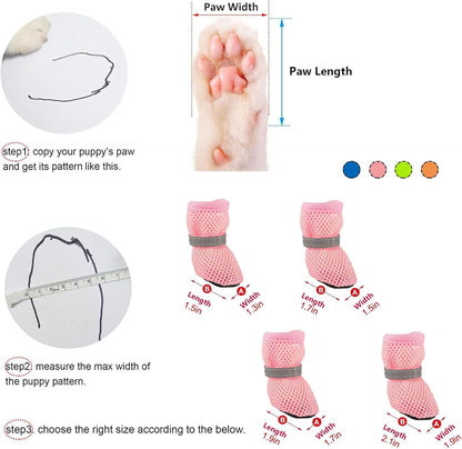 4PCS Small Dog Shoes, Breathable Mesh Boots,Summer Breathable Dog Boots Nonslip Sole Paw Protector for Small Medium Dogs (Blue, L)