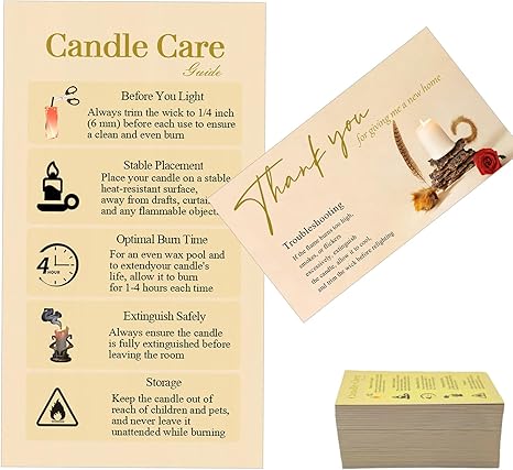110 PCS Handmade Candle Care Instruction Card with Storage Box, 3.5 X 2 in Business Card Size for Handmade Candle Makers (Horizontal, 1)