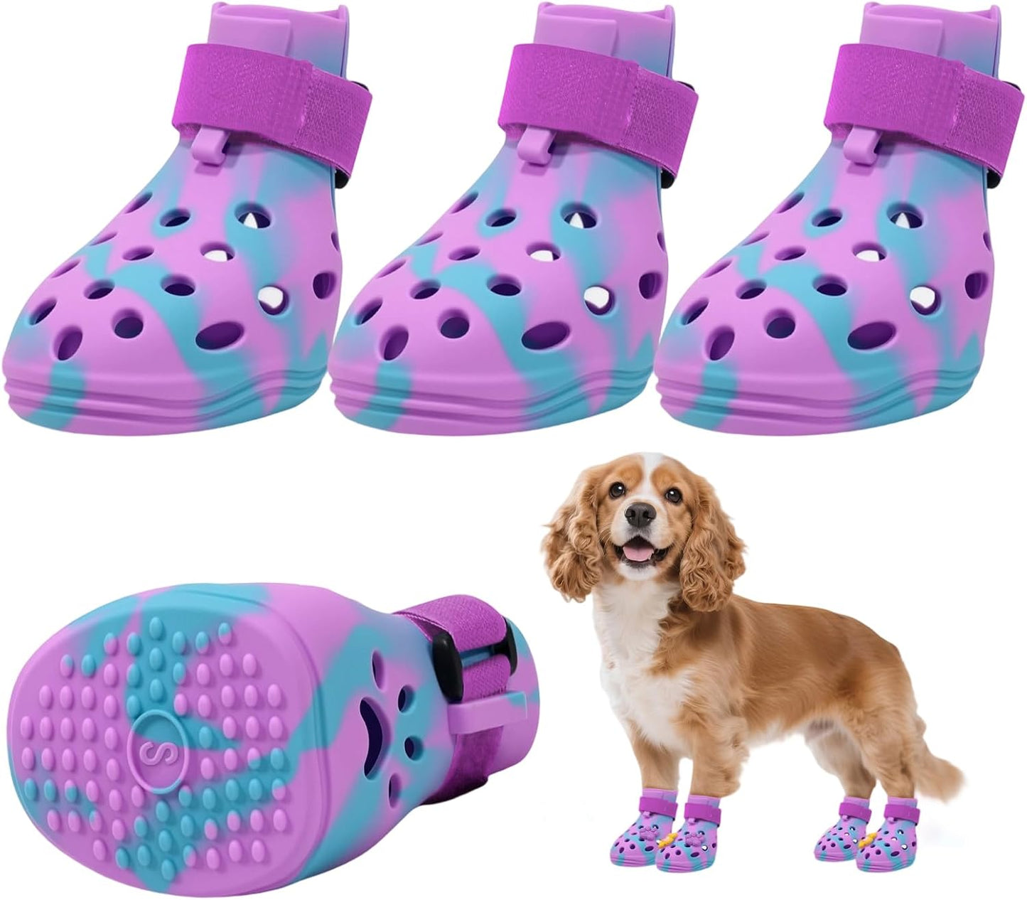Dog Shoes for Hot Pavement, Adjustable Magic Tape Boots for Small, Medium & Large Dogs, Anti-Slip, Easy to Clean Paw Protectors for Beach, Outdoor & Hot Weather (Green L)