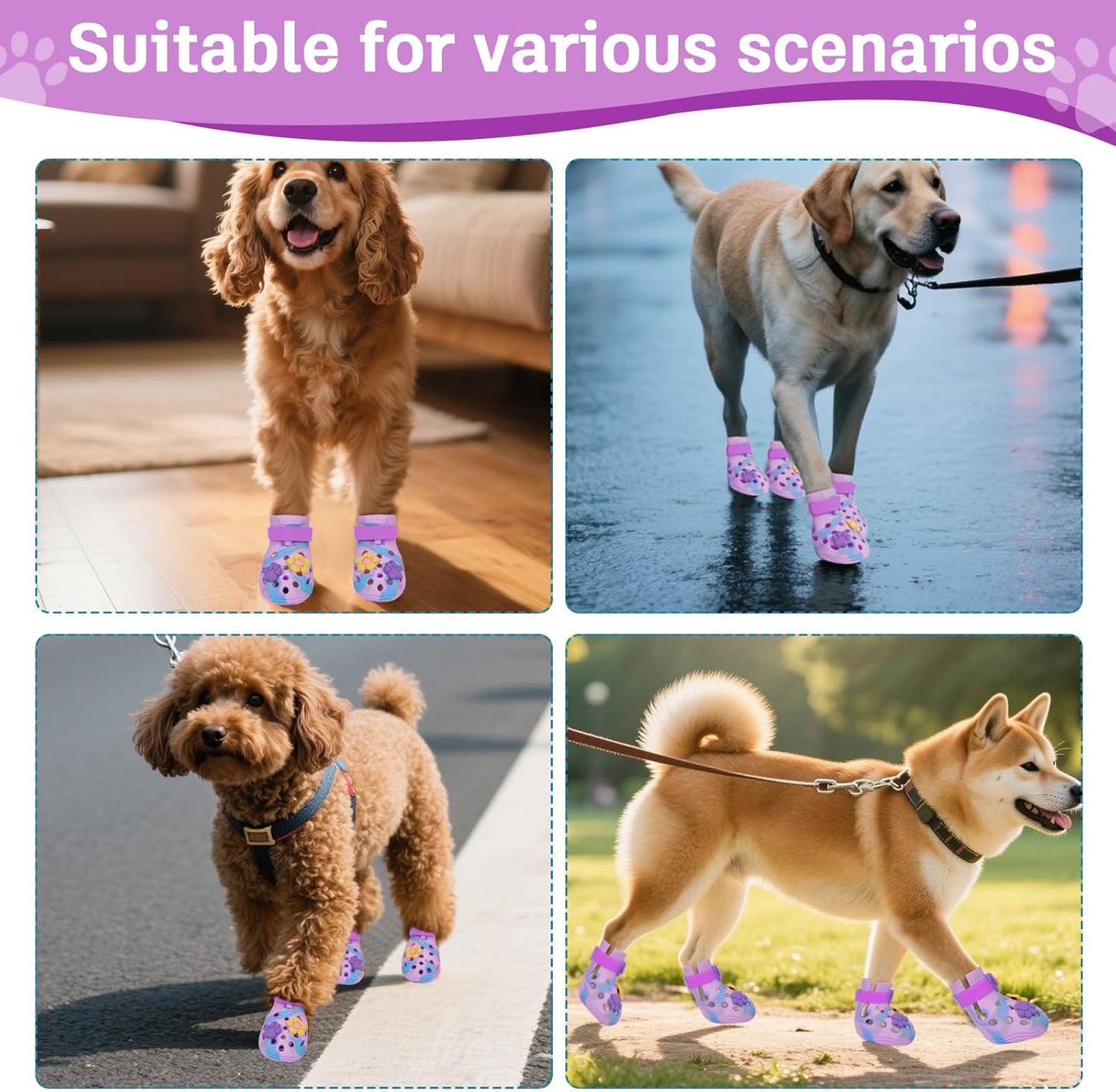 Dog Shoes for Hot Pavement, Adjustable Magic Tape Boots for Small, Medium & Large Dogs, Anti-Slip, Easy to Clean Paw Protectors for Beach, Outdoor & Hot Weather (Green L)