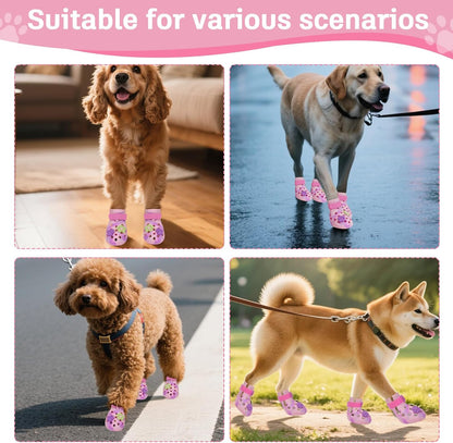 Dog Shoes for Hot Pavement, Adjustable Magic Tape Boots for Small, Medium & Large Dogs, Anti-Slip, Easy to Clean Paw Protectors for Beach, Outdoor & Hot Weather (Green L)