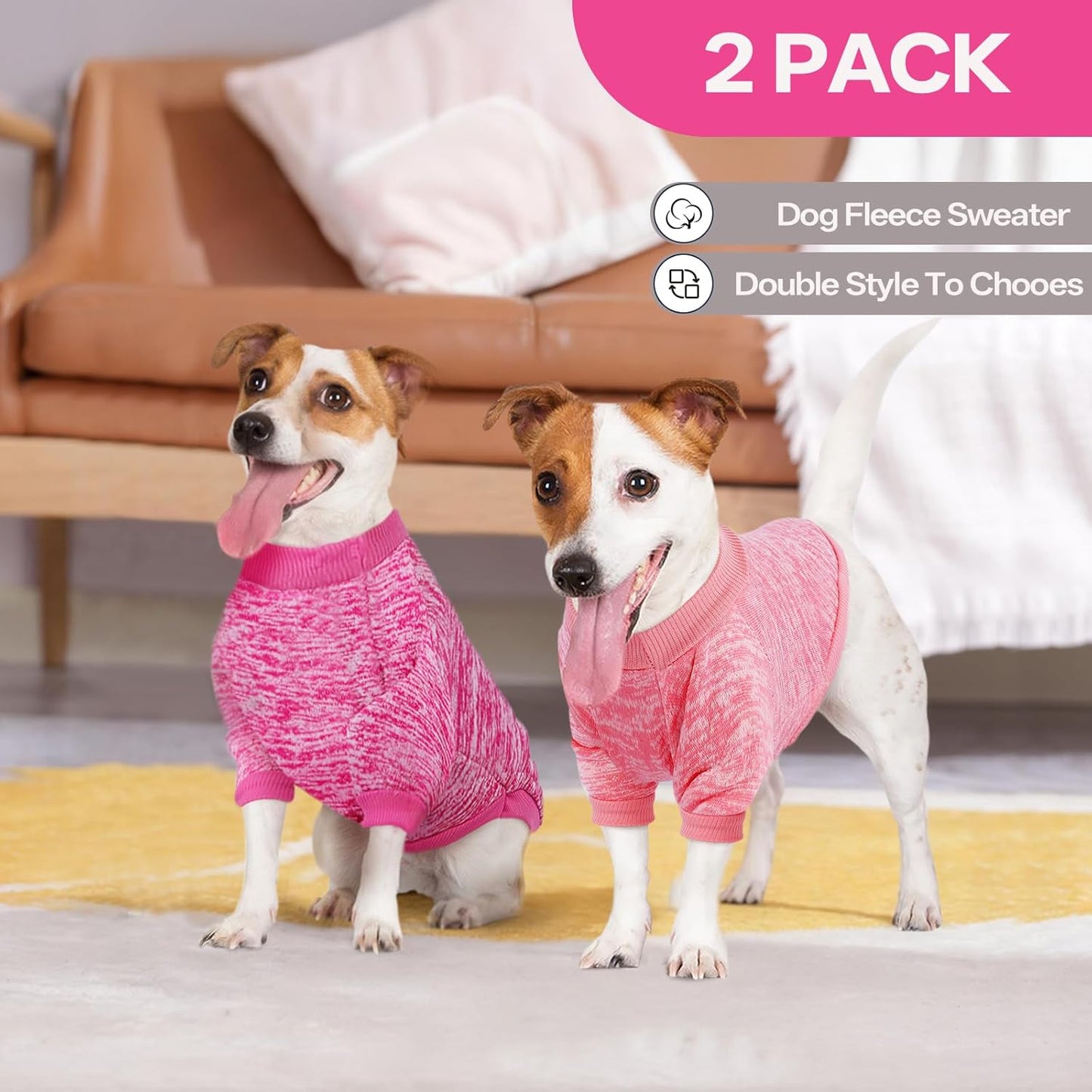 2 Pack Dog Sweater for Small Dogs, Turtleneck Dog Sweatshirt Puppy Fleece Sweaters Winter Clothes for Small Dogs Cats Boy or Girl, Warm Soft Pet Outfit for Puppies, Cat Apparel, Blue+Grey,L