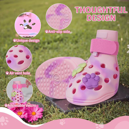 Dog Shoes for Hot Pavement, Adjustable Magic Tape Boots for Small, Medium & Large Dogs, Anti-Slip, Easy to Clean Paw Protectors for Beach, Outdoor & Hot Weather (Green L)