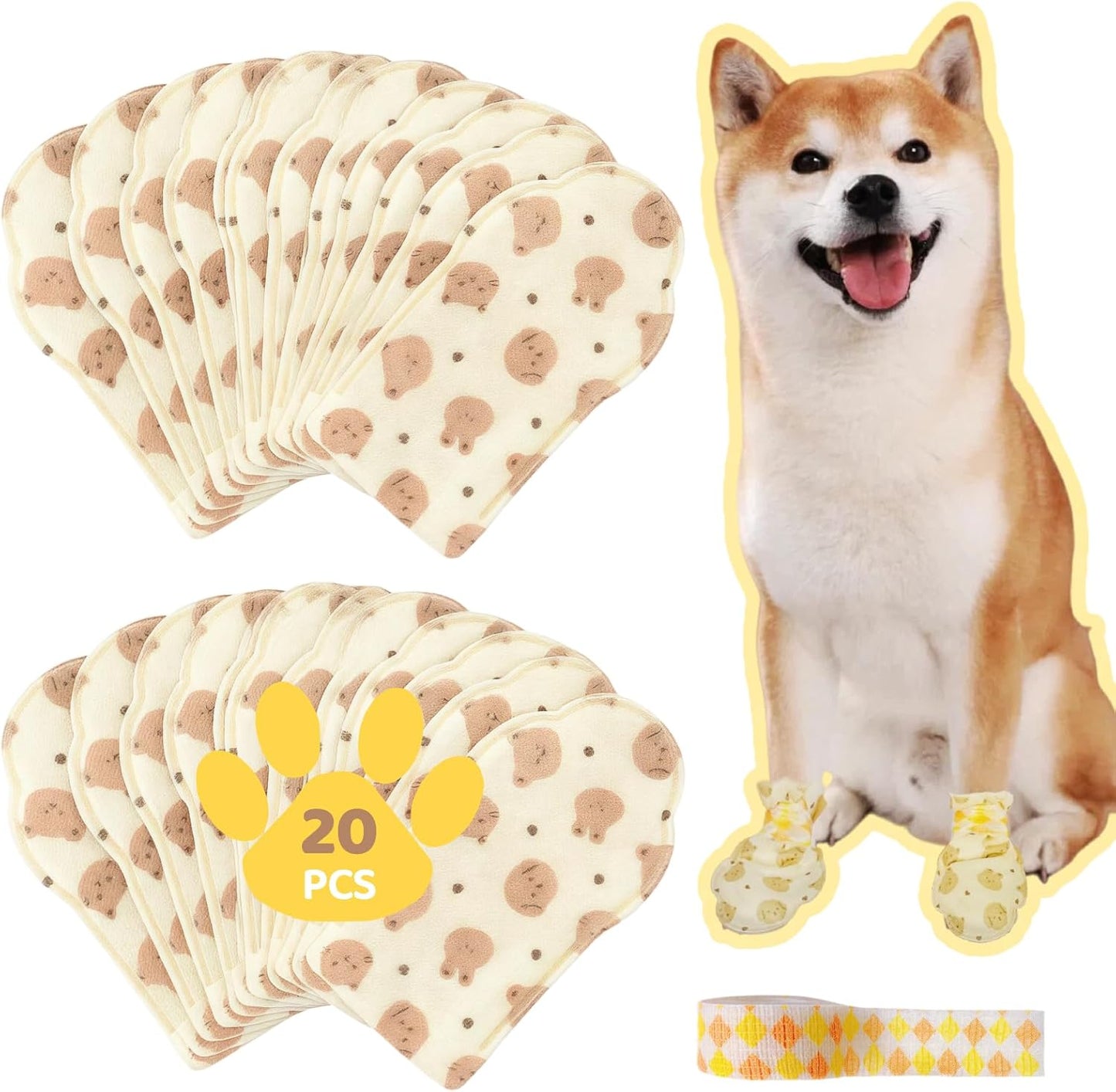 Disposable Dog Booties (20PCS + Adjustable Bandage), Waterproof and Breathable Paw Protectors & Covers for Small Medium & Large Dogs & Cats, Wound Care, Recovery & Prevent Licking Pet Shoes (Medium)