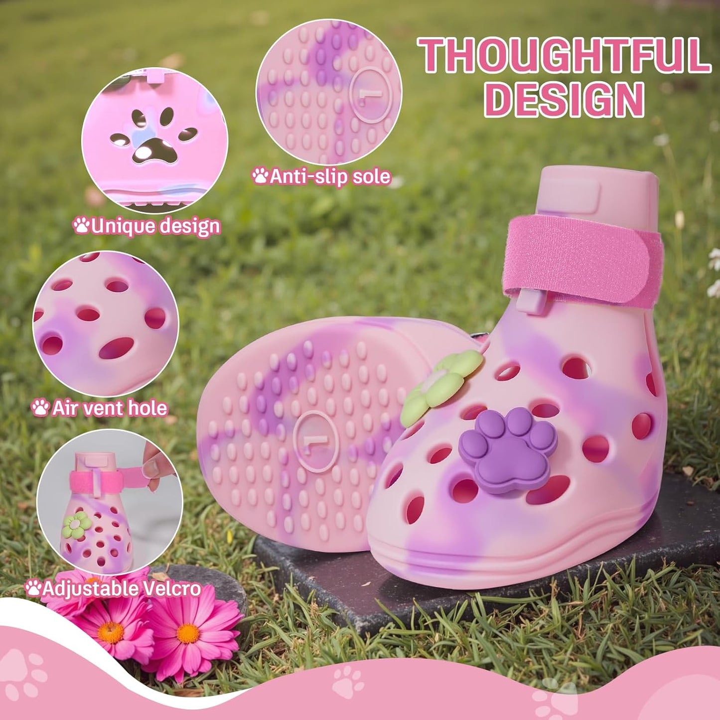 Dog Shoes for Hot Pavement, Adjustable Magic Tape Boots for Small, Medium & Large Dogs, Anti-Slip, Easy to Clean Paw Protectors for Beach, Outdoor & Hot Weather (Green L)