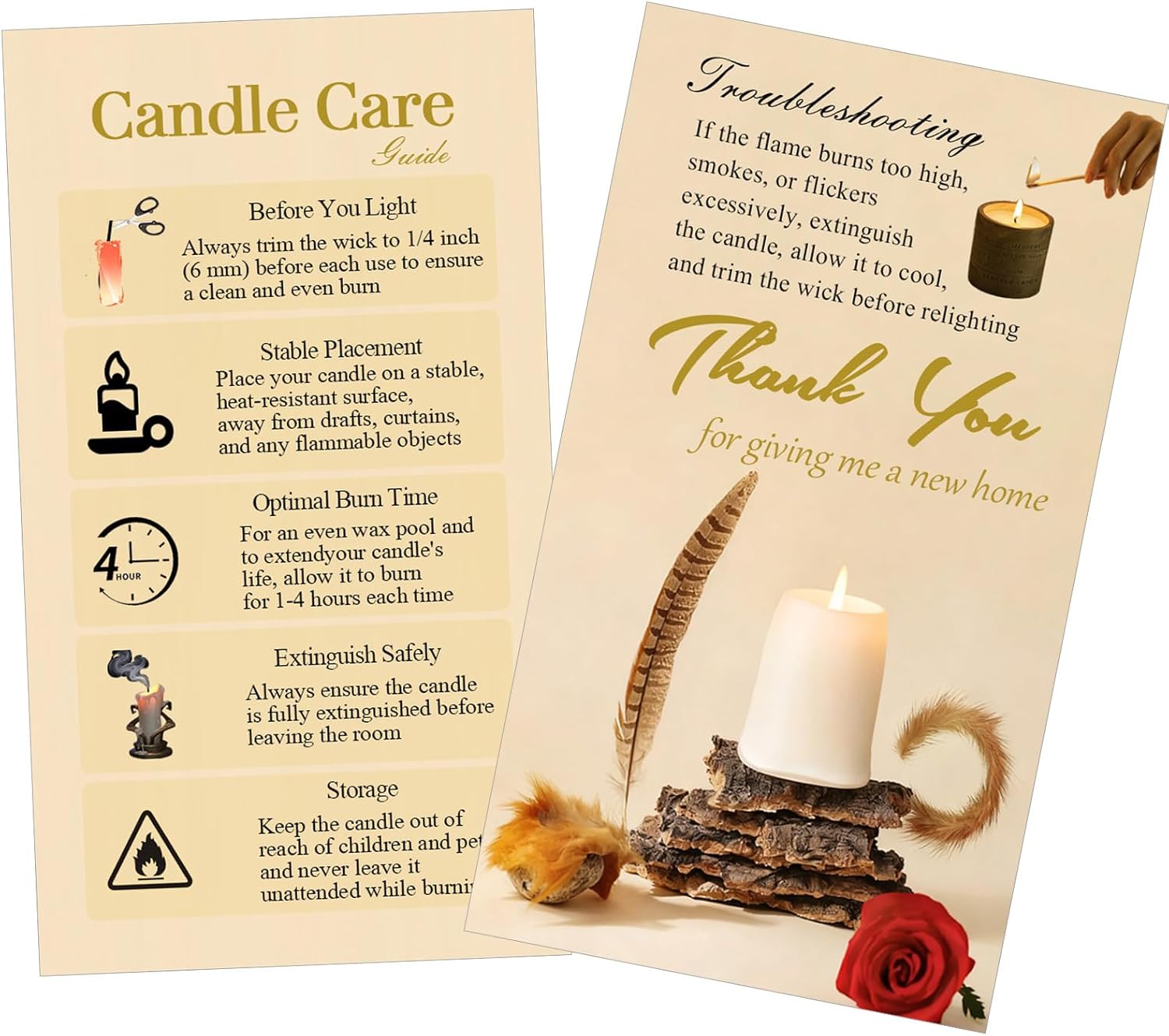 110 PCS Handmade Candle Care Instruction Card with Storage Box, 3.5 X 2 in Business Card Size for Handmade Candle Makers (Horizontal, 1)