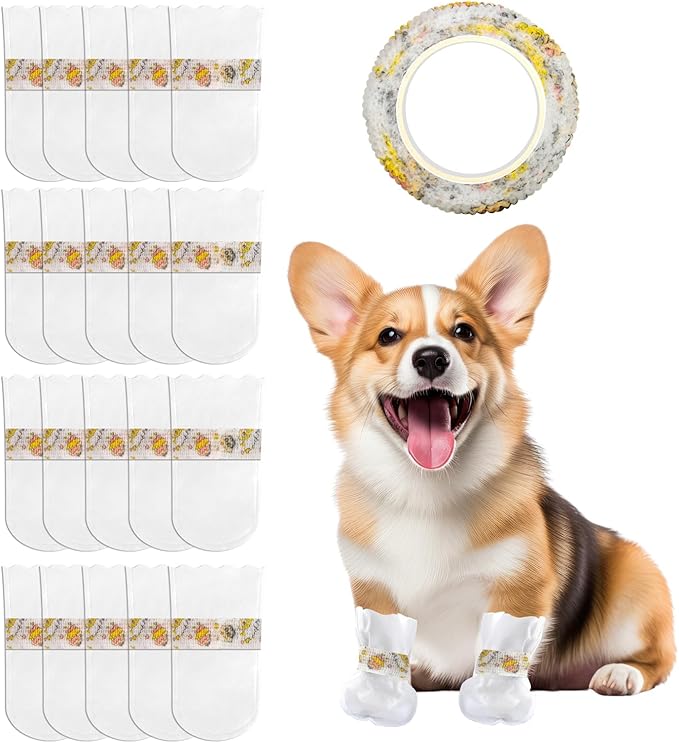 20pcs Disposable Dogs Cats Pets Shoes Boots Paws Protectors Stop Licking, Waterproof Dog Foot Claws Cover with Self-Adhesive Bandage, Comfortable Pet Socks for Injured Paws Recovery (Large 15-50 lb)