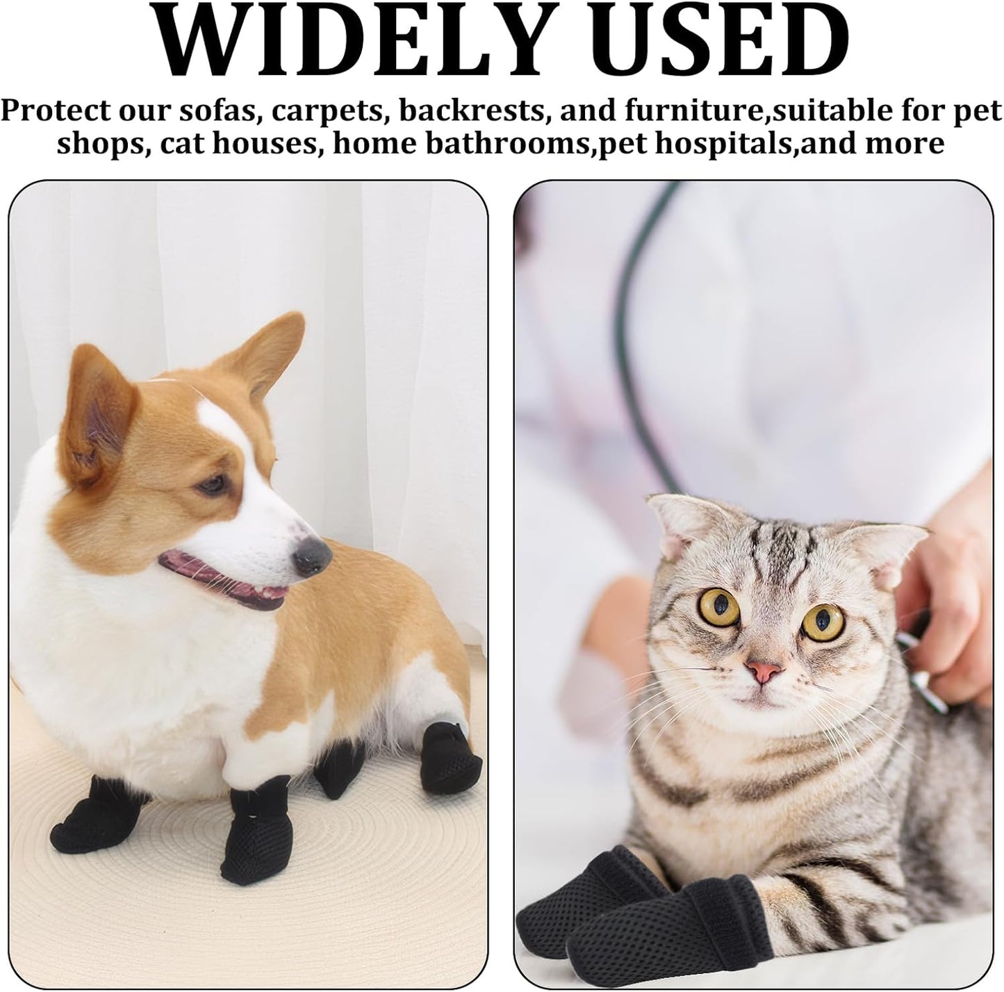 4 PCS Cat Booties, Cat Mittens to Prevent Scratching, Mesh Breathable Shoes are Adjustable, Suitable for Bathing, Feeding and Trimming Nails (M, Black)