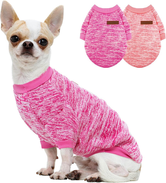 2 Pack Dog Sweater for Small Dogs, Turtleneck Dog Sweatshirt Puppy Fleece Sweaters Winter Clothes for Small Dogs Cats Boy or Girl, Warm Soft Pet Outfit for Puppies, Cat Apparel, Blue+Grey,L