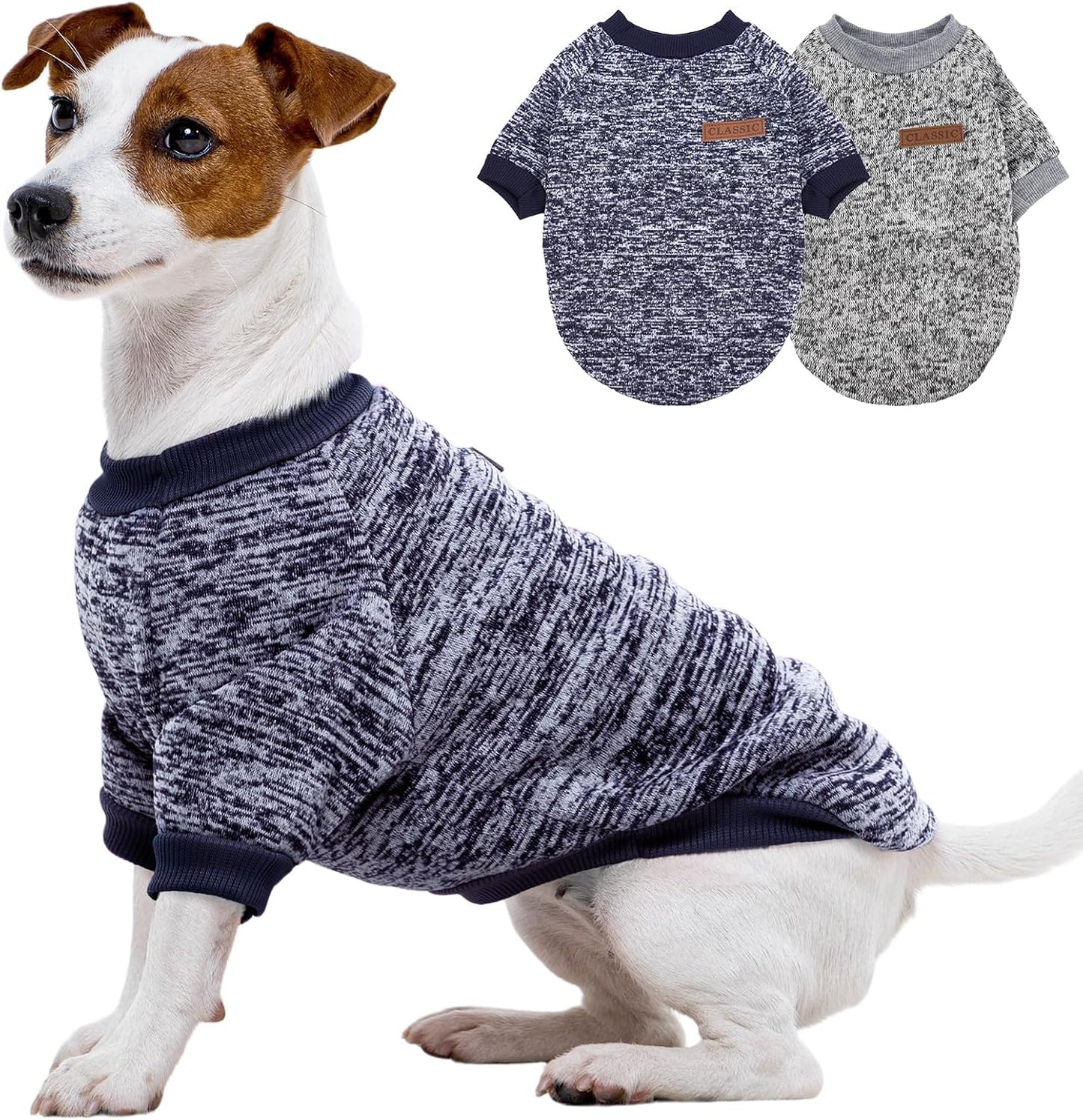 2 Pack Dog Sweater for Small Dogs, Turtleneck Dog Sweatshirt Puppy Fleece Sweaters Winter Clothes for Small Dogs Cats Boy or Girl, Warm Soft Pet Outfit for Puppies, Cat Apparel, Blue+Grey,L
