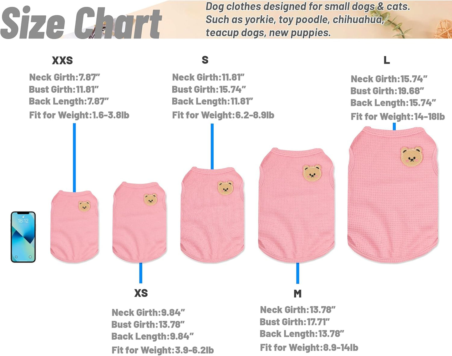 Dog Shirt Sleeveless Puppy Tank Top Designed Fog Small Dog Breeds Like Yorkie & Puppies, Waffle Fabric, 2-Pack Cute Pet Apparel, Pink and Purple XXS