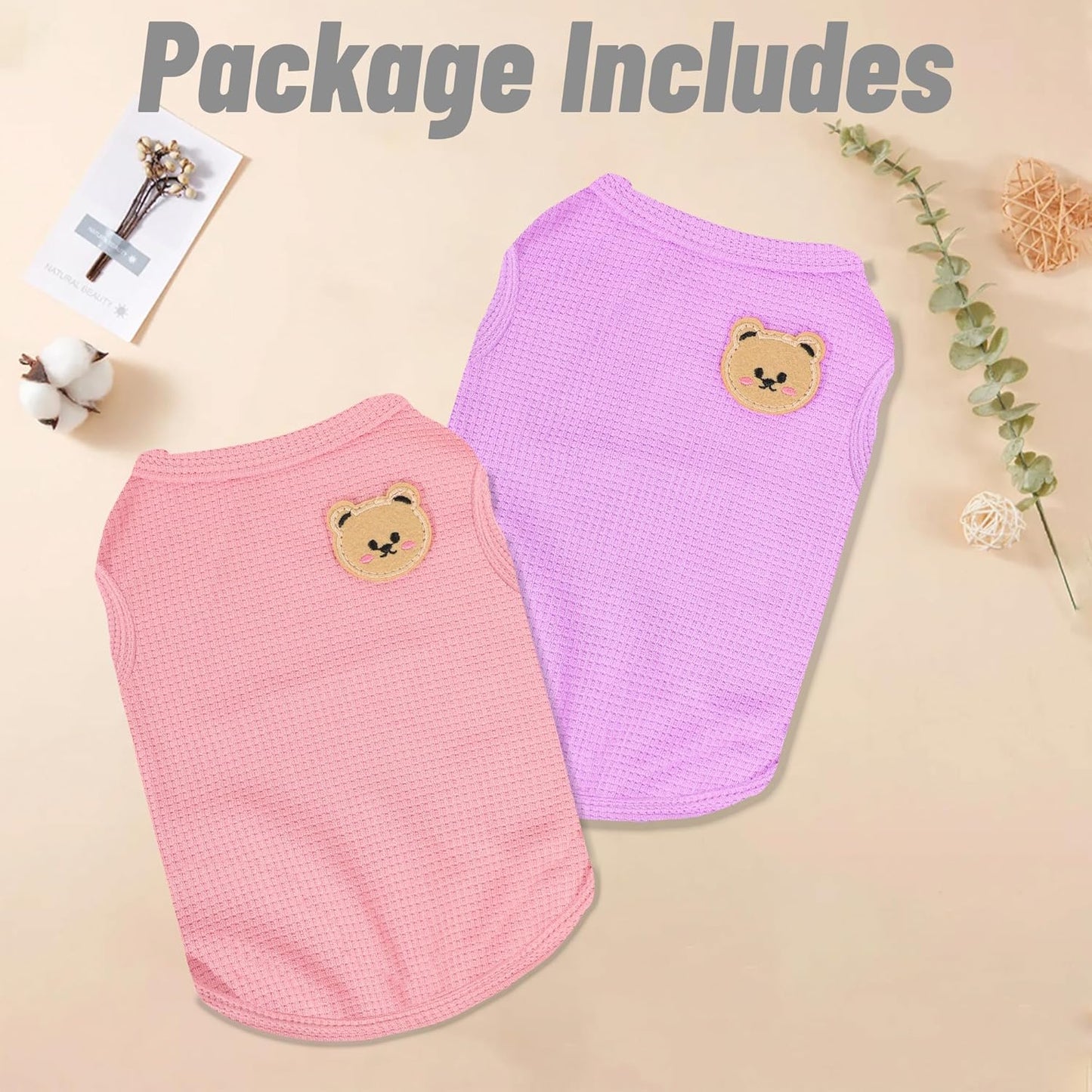 Dog Shirt Sleeveless Puppy Tank Top Designed Fog Small Dog Breeds Like Yorkie & Puppies, Waffle Fabric, 2-Pack Cute Pet Apparel, Pink and Purple XXS
