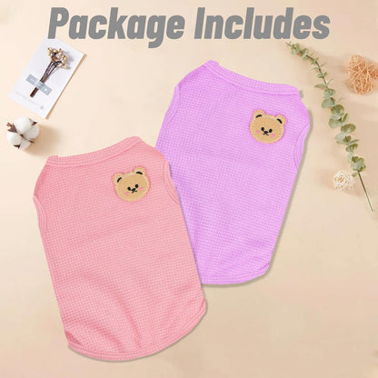 Dog Shirt Sleeveless Puppy Tank Top Designed Fog Small Dog Breeds Like Yorkie & Puppies, Waffle Fabric, 2-Pack Cute Pet Apparel, Pink and Purple XXS