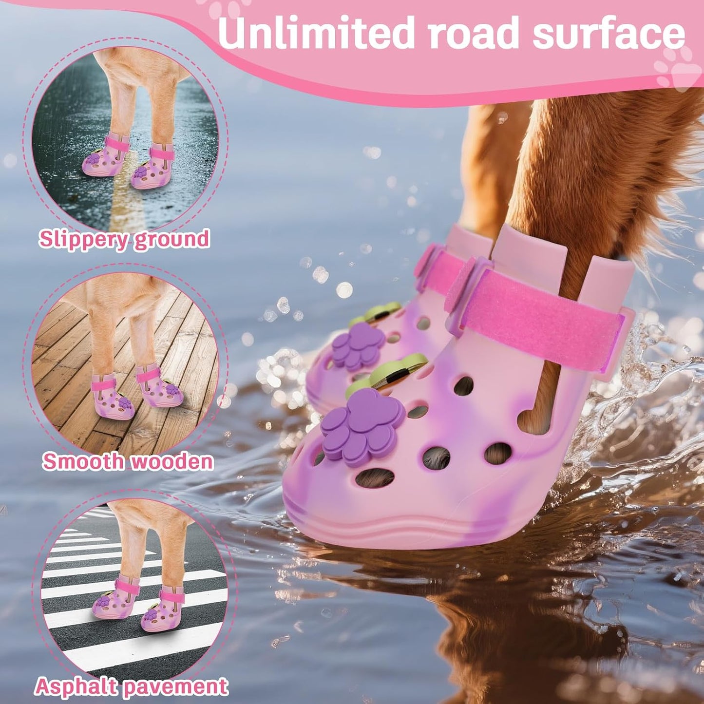 Dog Shoes for Hot Pavement, Adjustable Magic Tape Boots for Small, Medium & Large Dogs, Anti-Slip, Easy to Clean Paw Protectors for Beach, Outdoor & Hot Weather (Green L)