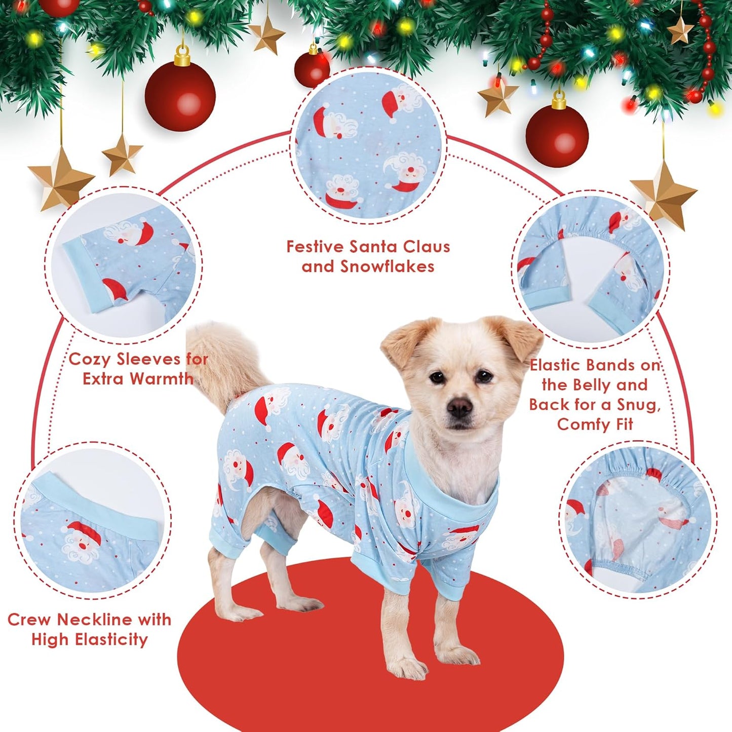 2026 New Cotton Dog Pajamas for Small & Medium Dogs - Soft Pet Onesie, Comfy Puppy Coat with Various Prints, Cute Pet Apparel for Dogs Blue Santa Medium