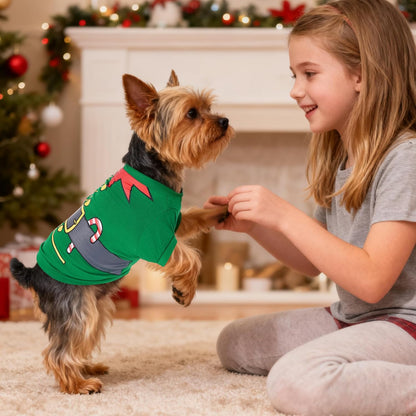 2 Pack Christmas Dog Shirts Santa Elf Print Christmas Outfit Santa Costume Pet Apparel for Small Dogs and Cats (Medium)