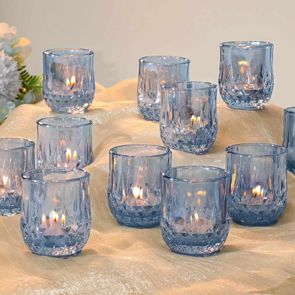 12 Pcs Votive Candle Holders, Amber Glass Tea Lights Candle Holder in Bulk for Table Centerpiece, Tealight Candle Holders, Elevate Valentine’s Day Romance, for Wedding Decor Home Decoration
