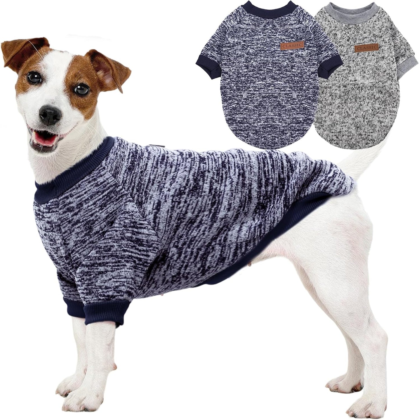 2 Pack Dog Sweater for Small Dogs, Turtleneck Dog Sweatshirt Puppy Fleece Sweaters Winter Clothes for Small Dogs Cats Boy or Girl, Warm Soft Pet Outfit for Puppies, Cat Apparel, Blue+Grey,L