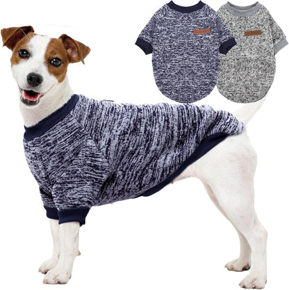 2 Pack Dog Sweater for Small Dogs, Turtleneck Dog Sweatshirt Puppy Fleece Sweaters Winter Clothes for Small Dogs Cats Boy or Girl, Warm Soft Pet Outfit for Puppies, Cat Apparel, Blue+Grey,L