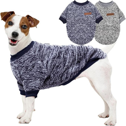 2 Pack Dog Sweater for Small Dogs, Turtleneck Dog Sweatshirt Puppy Fleece Sweaters Winter Clothes for Small Dogs Cats Boy or Girl, Warm Soft Pet Outfit for Puppies, Cat Apparel, Blue+Grey,L