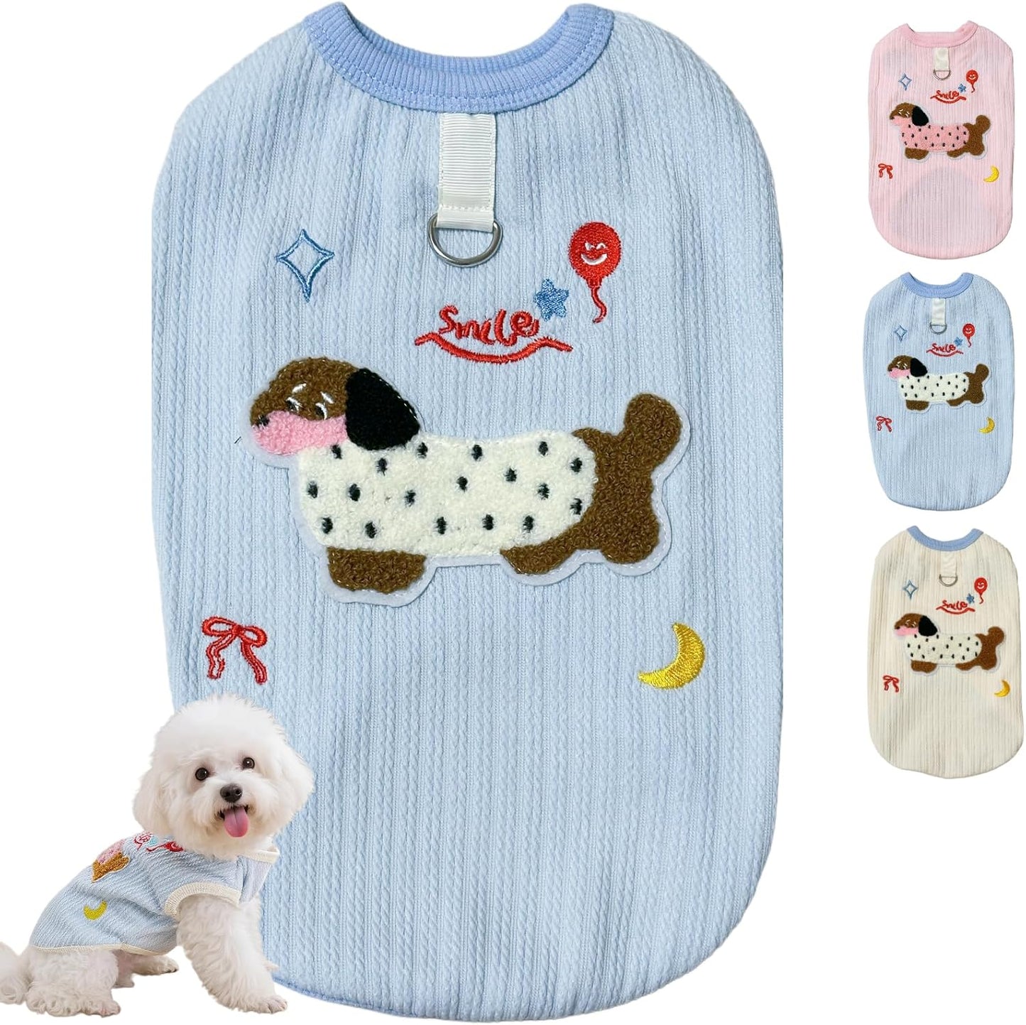 Cute Pet Apparel Cotton Dog Clothes All Season Sleeveless Puppy Kitten Pullover Soft Skin-Friendly (Beige, M (5.5-8.8lbs))