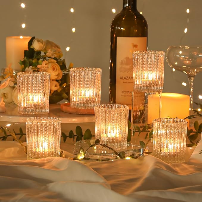 12 Pcs Vintage Glass Votive Candle Holders, Clear Candle Holders for Tea Lights, Floating Candles, Wedding & Party Table Decor, Elegant Centerpieces for Home, Bridal Shower & Christmas Decorations