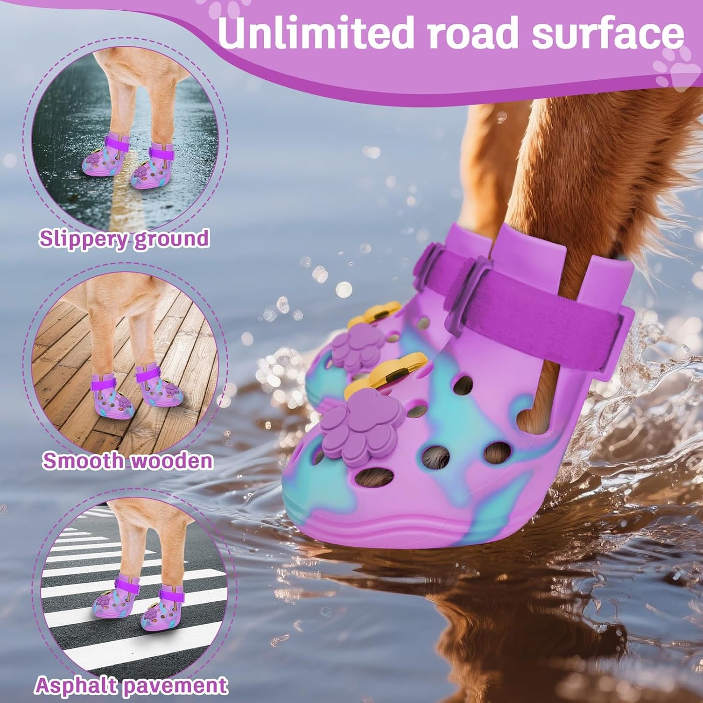 Dog Shoes for Hot Pavement, Adjustable Magic Tape Boots for Small, Medium & Large Dogs, Anti-Slip, Easy to Clean Paw Protectors for Beach, Outdoor & Hot Weather (Green L)
