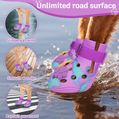 Dog Shoes for Hot Pavement, Adjustable Magic Tape Boots for Small, Medium & Large Dogs, Anti-Slip, Easy to Clean Paw Protectors for Beach, Outdoor & Hot Weather (Green L)