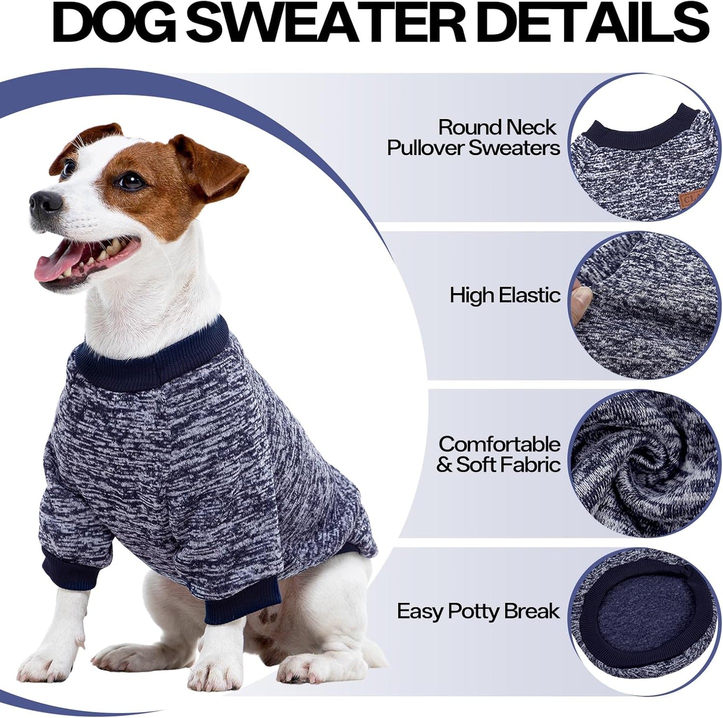 2 Pack Dog Sweater for Small Dogs, Turtleneck Dog Sweatshirt Puppy Fleece Sweaters Winter Clothes for Small Dogs Cats Boy or Girl, Warm Soft Pet Outfit for Puppies, Cat Apparel, Blue+Grey,L